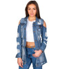 Women Single Breasted Denim Jacket (Blue_L)