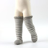 Autumn And Winter Baby Terry Warmth Plus Velvet Thick High Knee Socks, Size:0-1 Years Old(White Stripes On Gray Background)