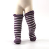 Autumn And Winter Baby Terry Warmth Plus Velvet Thick High Knee Socks, Size:0-1 Years Old(White Stripes On Purple Background)