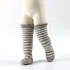 Autumn And Winter Baby Terry Warmth Plus Velvet Thick High Knee Socks, Size:1-2 Years Old(White Stripes On Gray Background)