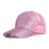 Pink Sequined Cotton Baseball Cap Back Opening Mesh Ponytail Cap, Size:Adjustable