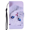 White Cat Pattern Colored Drawing Horizontal Flip Leather Case for Huawei P30, with Holder & Card Slots & Wallet & Lanyard