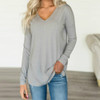 Casual Loose V-neck Solid Color Long-sleeved T-shirt, Size: XXXL(Gray)