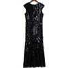 Women Beaded Long Fishtail Dress (Black_S)