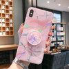 Laser Marble Anti-drop TPU  Protection Back Cover for iPhone XS Max, with Folding Holder(Pink)