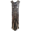 Women Beaded Long Fishtail Dress (Black Gold_S)