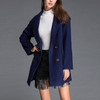 Fashion Solid Color Long-sleeved Suit Collar Wool Coat(Color:Dark Blue Size:M)