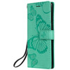 Pressed Printing Butterfly Pattern Horizontal Flip PU Leather Case with Holder & Card Slots & Wallet & Lanyard For Galaxy Note 10(Green)
