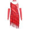 Women Sling Sequined Fringe Latin Skirt (Color:Red Size:M)