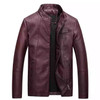 Men Slim-fit Washed PU Leather Jacket (Color:Red Size:XXXL)