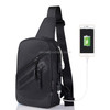 Multi-Function Portable Casual Canvas Black Chest Bag Outdoor Sports Shoulder Bag with External USB Charging Interface for Men / Women / Student