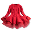 Winter Girls Knit Long Sleeve Sweater Organza Dress Evening Dress, Size:140cm(Red)