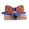 3 in 1 Cute Dog Pattern Wooden Bow Tie + Cufflinks + Square Scarf Set(T223-C3 Striped Blue)