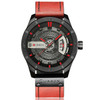 CURREN M8301 Men Military Sports Watch Quartz Date Clock Leather Wristwatch(black case red)