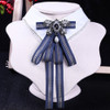 Women Bow-knot Long Bow Tie College Style Stripe Shirt Bow Tie(Navy)