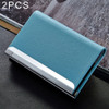 2 PCS Lichi texture Business Card Holder Credit Card ID Case Holder(Blue)