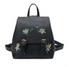 Embroidered Backpack PU Leather Ethnic Wind Shoulder Pack Backpacks(Black)