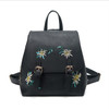 Embroidered Backpack PU Leather Ethnic Wind Shoulder Pack Backpacks(Black)