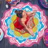 Microfiber Colorful Printed Tassel Lotus Summer Bath Towel Sand Beach Towel Shawl Scarf, Size: 150 x 150cm(Magenta+Blue)