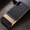 For Galaxy Note10 Plaid Texture Non-slip TPU + PC Case with Holder(Gold)