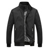 Men Solid Color Collage Long Sleeve Stand Collar Jacket (Color:Black Size:XXXXL)