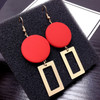 Women Fashion Wooden Round Long Geometric Rectangle Earrings(Red)