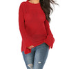 Women Round Neck Hollow Trumpet Sleeve Sweater, Size: M(Red)