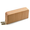 Women Long Wallet Genuine Leather Double Zipper Serpentine Embossing Clutch Bag Coin Purse Card Holder with Wristlet Strap(Apricot)