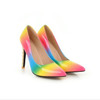 PU Pointed Fine With Rainbow Color Shallow Stiletto Hight Heel, Size:37(Pink)