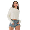 Sweater Loose Cropped Knit for Women (Color:White Size:XL)