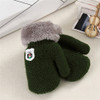 Winter Solid Color Label Knitted Plus Velvet Warm Mittens Children Gloves with Lanyard, Size:13 x 6cm(Green)