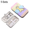 5 Sets 7 in 1 Stainless Steel Nail Care Clipper Pedicure Manicure Kits with Wooden Horse Pattern Case
