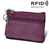 Cowhide Leather Zipper Solid Color Horizontal Card Holder Wallet RFID Blocking Coin Purse Card Bag Protect Case, Size: 11.4*7.4cm(Purple)