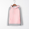 Stitched Hooded Zipper Long Sleeve Sweatshirt (Color:Pink Size:XXXL)