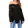 Women Sexy Strapless Irregular Sweater, Size: S(Black )