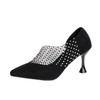 Pointed Mesh Rhinestone Hollowed High Heel Sandals, Shoe Size:35(Black)