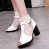 Lace Yarn Fish Mouth Shoes Breathable Shoes High-Heeled Sandals Shoes, Size:36(White)