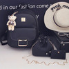 3 in 1 PU Leather Double Shoulders School Bag Travel Backpack Bag with Bear Doll Pendant (Black)
