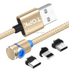 TOPK 1m 2.4A Max USB to 8 Pin + USB-C / Type-C + Micro USB 90 Degree Elbow Magnetic Charging Cable with LED Indicator(Gold)