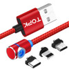 TOPK 1m 2.4A Max USB to 8 Pin + USB-C / Type-C + Micro USB 90 Degree Elbow Magnetic Charging Cable with LED Indicator(Red)