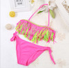 2 PCS Tri-color Tassel Split Bikini Swimsuit for Girls, Size:M(Pink)