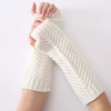 Knitted Wool Fishbone Texture Warm Cuffs Fingerless Arm Sleeves(White)