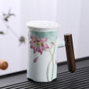 Enamel Ceramic Tea Cup Set with Cup Cover & Filter Cup, Pattern: Water Lotus
