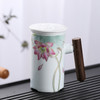Enamel Ceramic Tea Cup Set with Cup Cover & Filter Cup, Pattern: Water Lotus