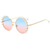 Women Sunglasses Metal Round Frame Pearl Embellished Sunglasses(Gold Frame Blue Pink Lens)