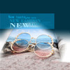 Women Sunglasses Metal Round Frame Pearl Embellished Sunglasses(Gold Frame Champagne Lens)