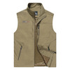 Men Sleeveless Stand Collar Loose Vest Multi-pockets Vest (Color:Khaki Size:XXXL)