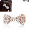 2 PCS  Fashion Women Crystal Rhinestone Hairpins Bow Knot Barrettes(Gold)