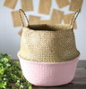 2 PCS Seagrass Knitting Desktop Storage Basket Wicker Flower Pot Folding Basket, Size:20x17x15cm(Pink)