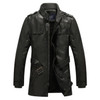 Men Long Style Leather Jacket Coat (Color:Black Grey Size:XXXL)